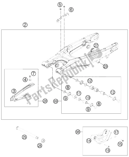 Alle onderdelen voor de Achterbrug van de KTM 350 XC F USA 2015