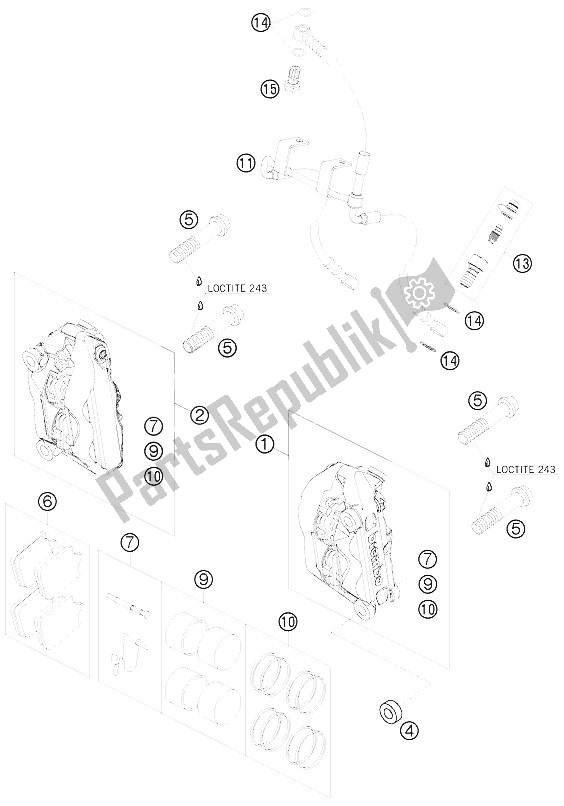 Alle onderdelen voor de Remklauw Voorzijde van de KTM 990 Super Duke R France 2009