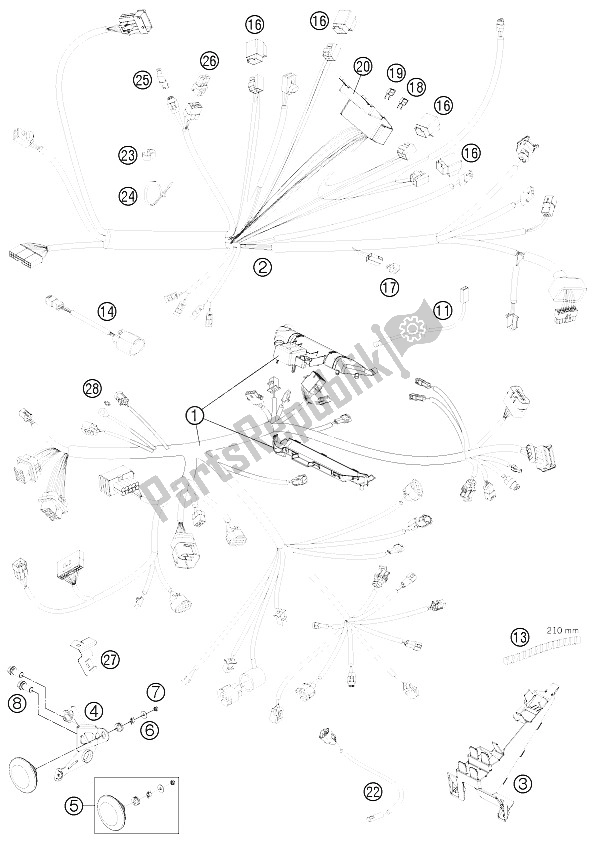 Alle onderdelen voor de Kabelboom van de KTM 1190 RC8 R White USA 2011