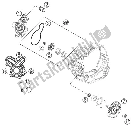 All parts for the Water Pump of the KTM 450 Rally Factory Replica Europe 2014