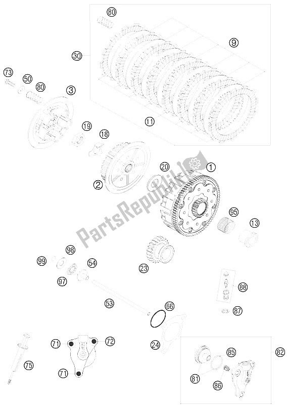 All parts for the Clutch of the KTM 250 EXC F Australia 2011