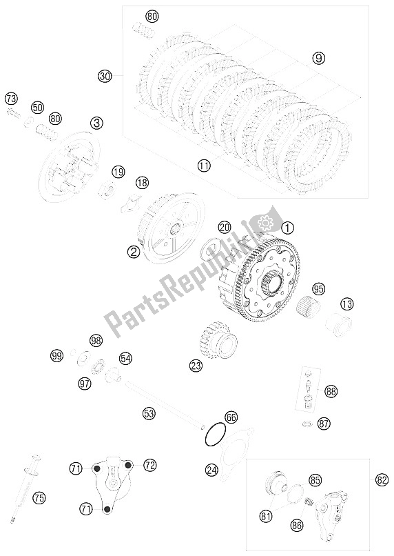 Alle onderdelen voor de Koppeling van de KTM 250 EXC F Europe 2011