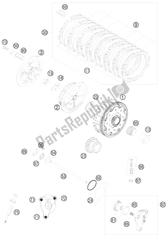 All parts for the Clutch of the KTM 250 XCF W South Africa 2009