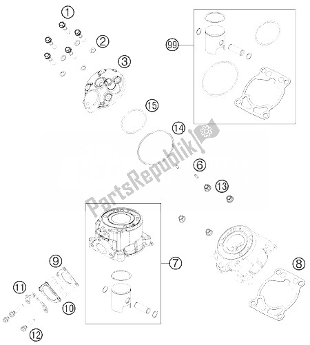 Tutte le parti per il Cilindro, Testata del KTM 50 SXS USA 2014