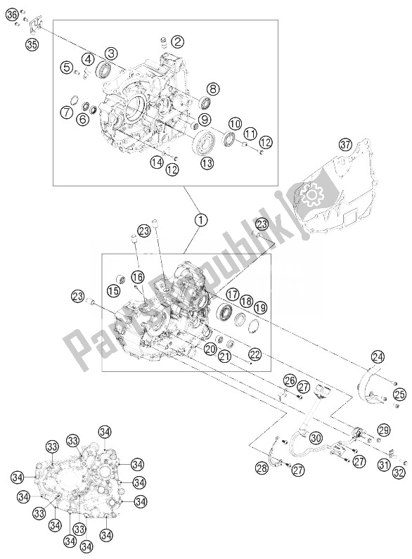 Toutes les pièces pour le Carter Moteur du KTM 125 Duke Orange ABS Europe 2013