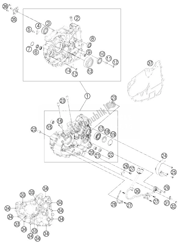 Todas as partes de Caixa Do Motor do KTM 125 Duke Orange ABS Europe 2014