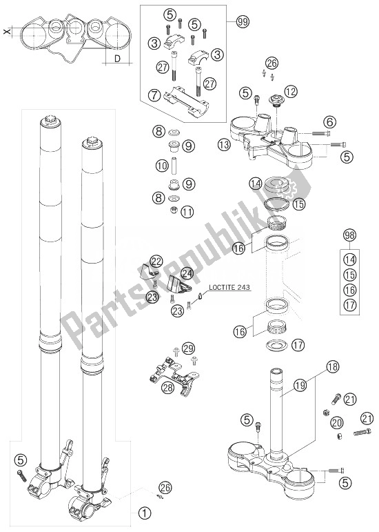 All parts for the Telescopic Fork of the KTM 990 Adventure Black ABS 07 USA 2007