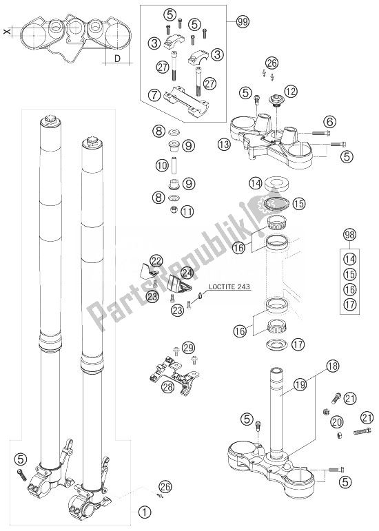 All parts for the Telescopic Fork of the KTM 990 Adventure S USA 2007