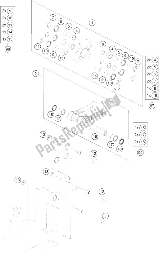 All parts for the Pro Lever Linking of the KTM 250 SX USA 2016