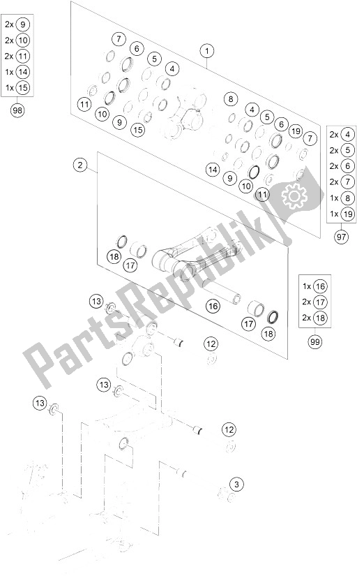 All parts for the Pro Lever Linking of the KTM 350 SX F Europe 2015