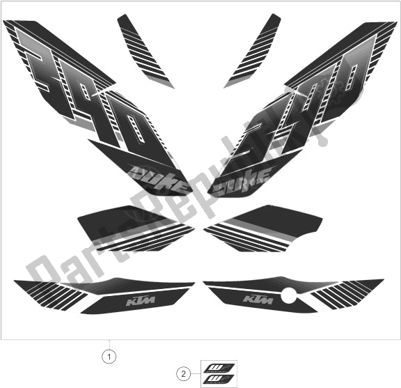 All parts for the Decal of the KTM 390 Duke Black ABS BAJ DIR 14 Australia 2014