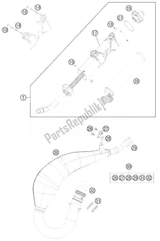 All parts for the Exhaust System of the KTM 125 EXC SIX Days Europe 2013