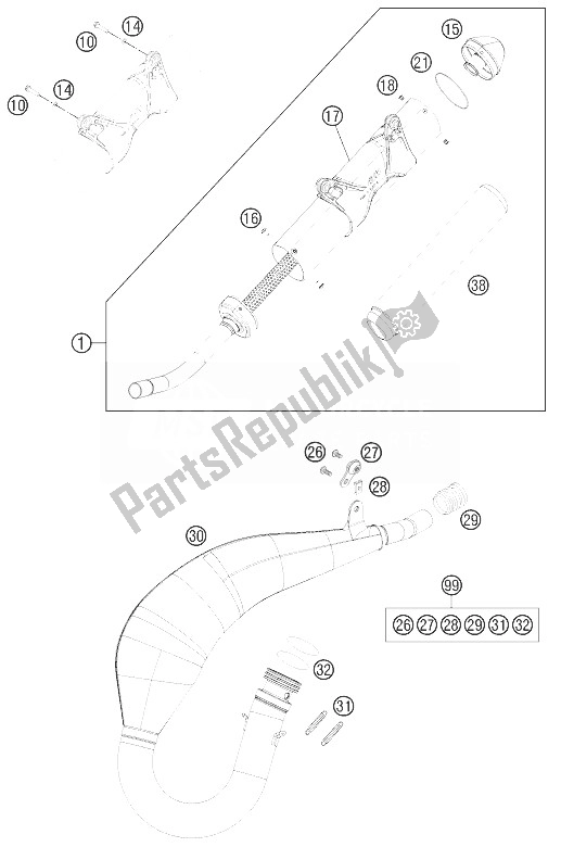 All parts for the Exhaust System of the KTM 125 EXC SIX Days Europe 2014