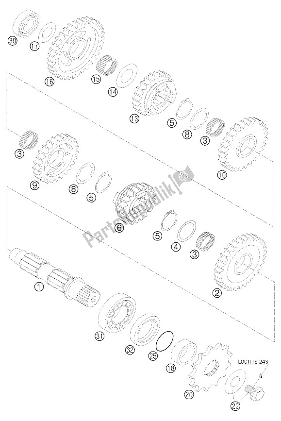 All parts for the Gearbox Ii 6-gang 400-525 Exc of the KTM 450 EXC Racing Australia 2005