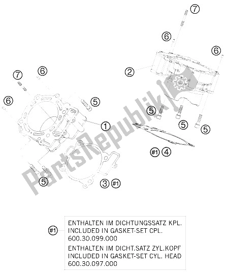 Tutte le parti per il Cilindro del KTM 950 Super Enduro Erzberg 08 Europe 2008