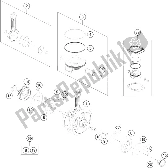 Tutte le parti per il Albero Motore, Pistone del KTM 450 SX F Factory Edition USA 2016