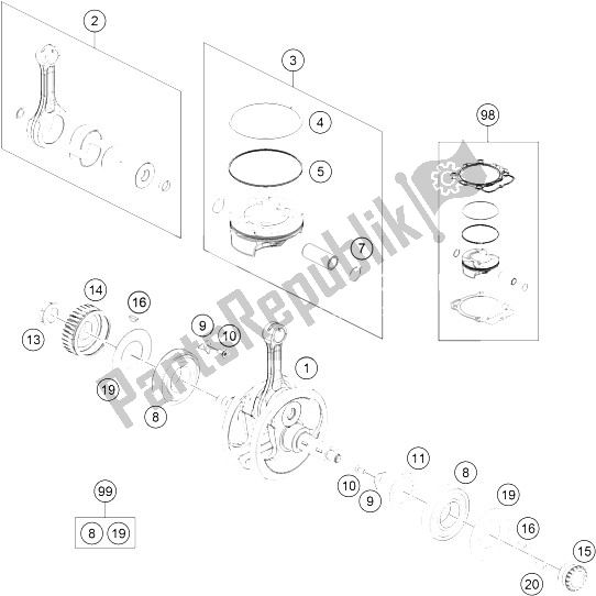 Tutte le parti per il Albero Motore, Pistone del KTM 450 XC F USA 2016