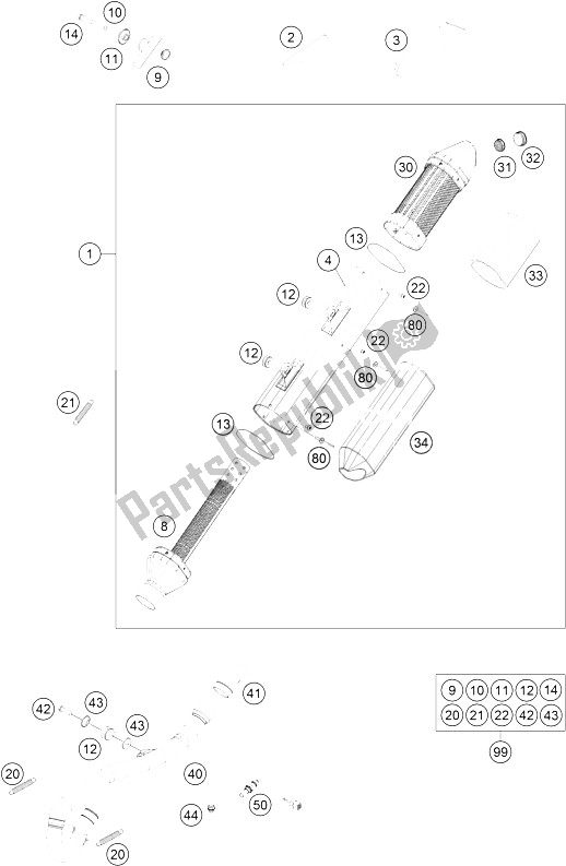 All parts for the Exhaust System of the KTM 250 EXC F Europe 2012