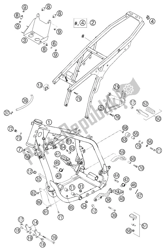 All parts for the Frame, Sub Frame 640 Lc4 Lc4sm of the KTM 640 LC 4 E Supermoto ROT USA 2002