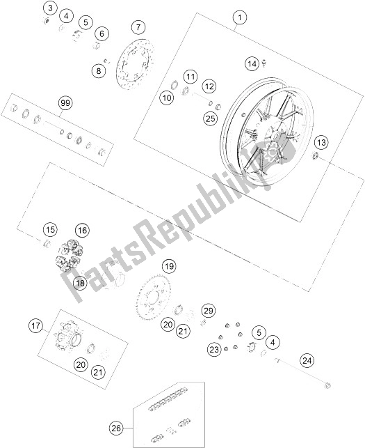 Tutte le parti per il Ruota Posteriore del KTM 200 Duke OR W O ABS CKD 15 Thailand 2015