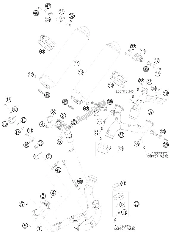 Toutes les pièces pour le Système D'échappement du KTM 990 Supermoto Orange Europe 2008