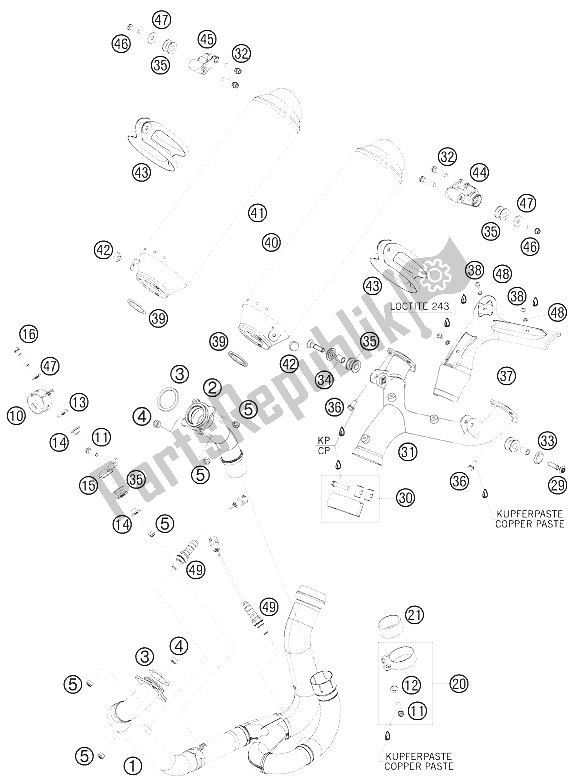 All parts for the Exhaust System of the KTM 990 Supermoto Orange France 2008