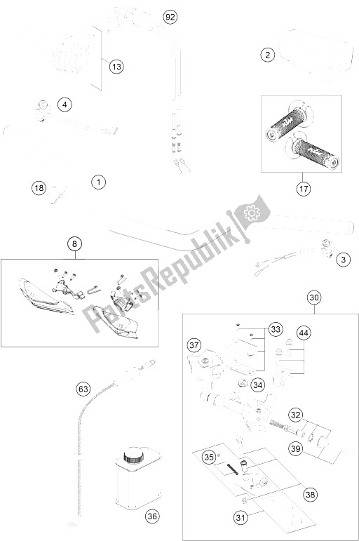 All parts for the Handlebar, Controls of the KTM 250 XC F USA 2015