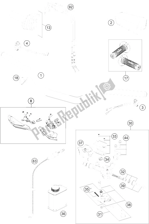 Todas as partes de Guiador, Controles do KTM 450 XC F USA 2015