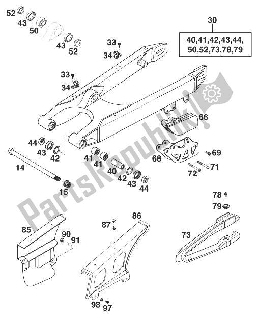 All parts for the Schwingarm 250-380 '98 of the KTM 250 SX 98 Europe 1998