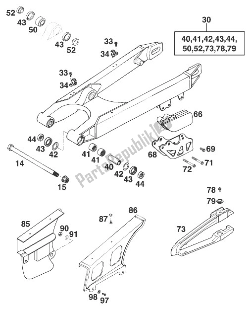 All parts for the Schwingarm 250-380 '98 of the KTM 380 EXC Europe 1998