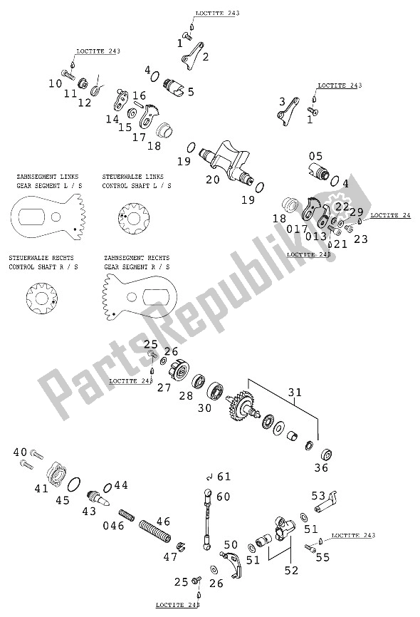 All parts for the Exhaust Valve 250/300/380 of the KTM 250 MXC USA 2001