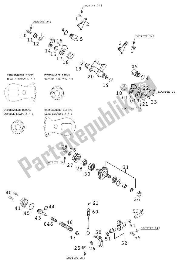 All parts for the Exhaust Valve 250/300/380 '2 of the KTM 300 EXC Europe 2000