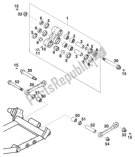 All parts for the Pro Lever Rocker Arm Duke '95 of the KTM 620 Duke 37 KW Europe 970061 1996