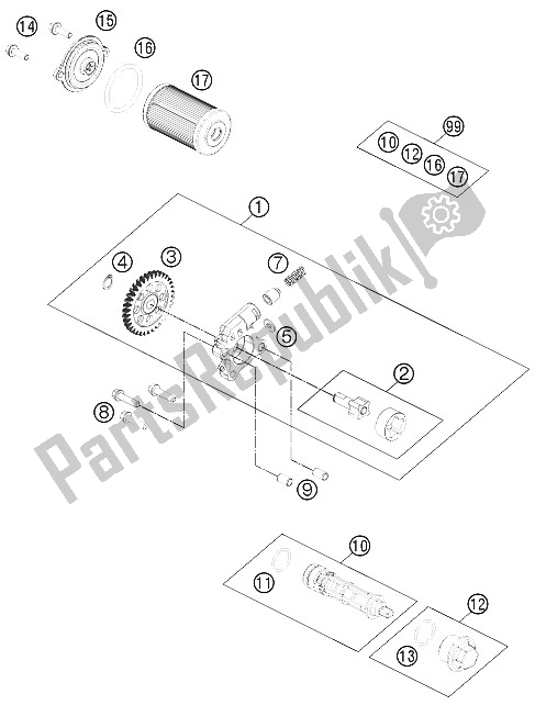 Alle onderdelen voor de Smeersysteem van de KTM 200 Duke WH W O ABS CKD 15 Argentina 2015