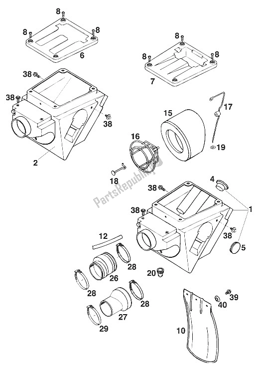 Todas as partes de Caixa De Filtro De Ar Lc4'94 do KTM 400 Duke 20 KW Europe 1994