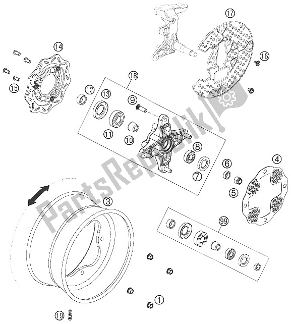 All parts for the Front Wheel of the KTM 450 XC ATV Europe 2009