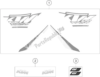 Alle onderdelen voor de Sticker van de KTM 1290 Super Adventure WH ABS 15 USA 2015