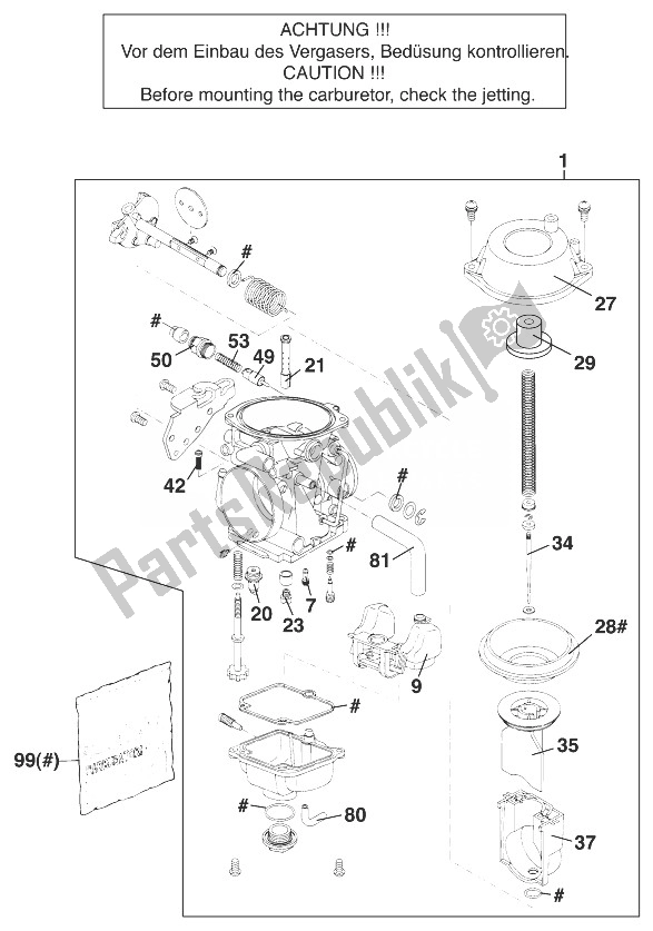 Tutte le parti per il Carburatore Mikuni Bst40 Lc4 '98 del KTM 640 Adventure R Australia 1999