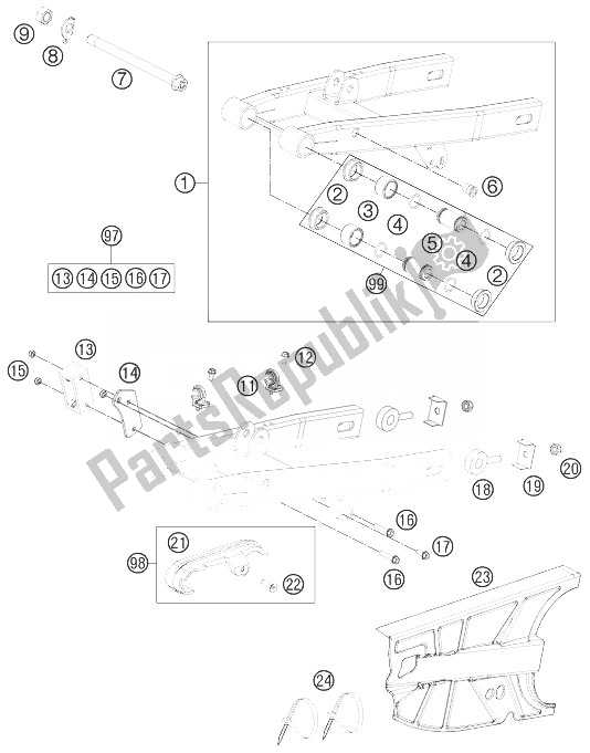 All parts for the Swing Arm of the KTM 50 SX Europe 2014