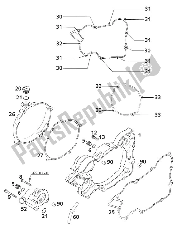 Tutte le parti per il Coperchio Frizione 125/200 2001 del KTM 125 EXC Australia 2001