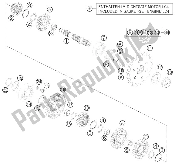 All parts for the Transmission Ii - Countershaft of the KTM 690 Duke Black ABS Australia 2014