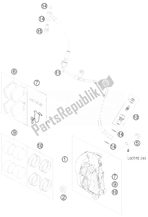 All parts for the Brake Caliper Front of the KTM 690 Duke White Europe 2010