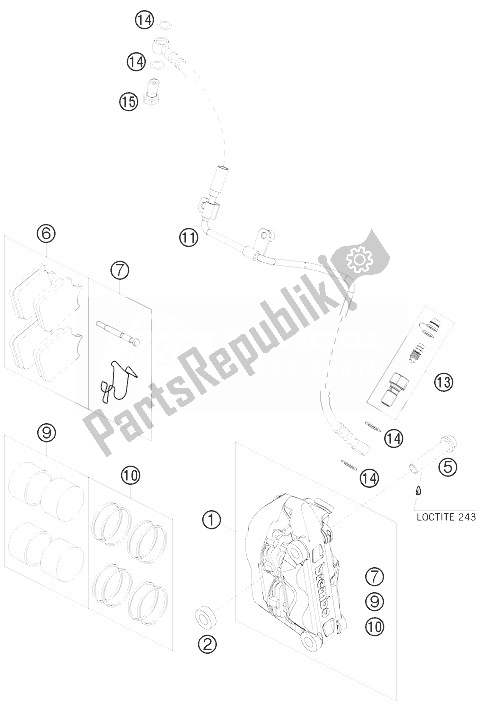 Tutte le parti per il Pinza Freno Anteriore del KTM 690 Duke White India 2010