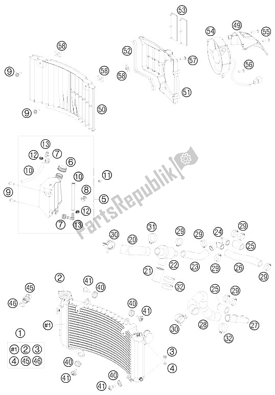 All parts for the Cooling System of the KTM 990 Adventure R Europe 2009