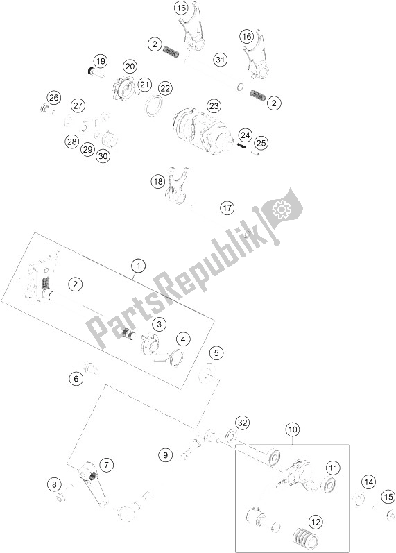 Alle onderdelen voor de Schakelmechanisme van de KTM 125 Duke White ABS B D 16 Europe 2016