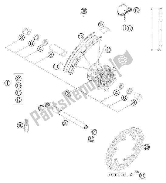 Tutte le parti per il Ruota Anteriore 250-525 Racing del KTM 400 EXC G Racing USA 2005