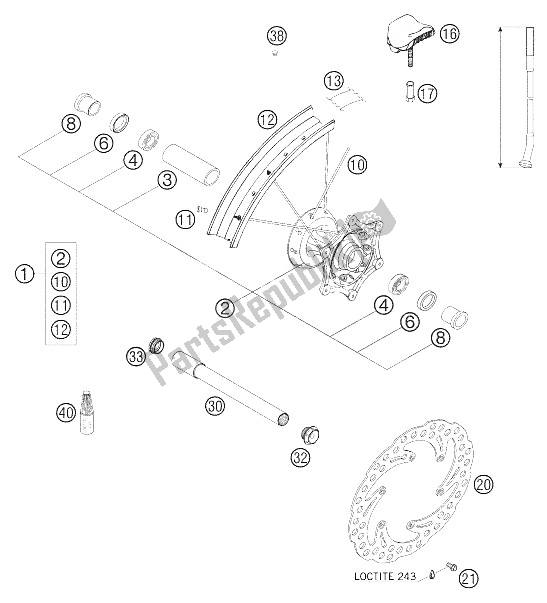 All parts for the Front Wheel 250-525 Racing of the KTM 450 MXC G Racing USA 2005