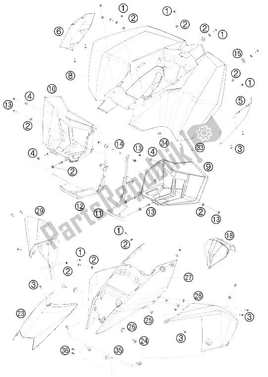 All parts for the Mask, Fenders of the KTM 525 XC ATV Europe 2008