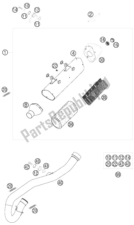 All parts for the Exhaust System of the KTM 250 XCF W USA 2008