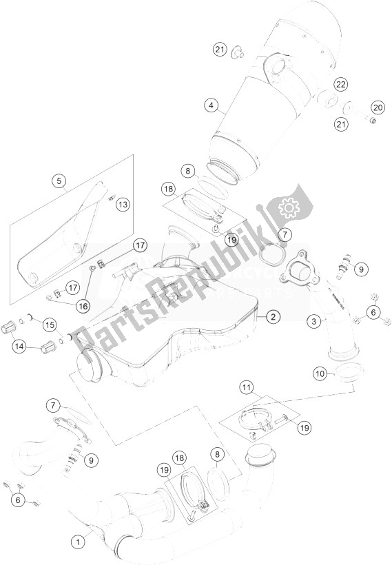 All parts for the Exhaust System of the KTM 1290 Superduke R Black ABS 14 USA 2014